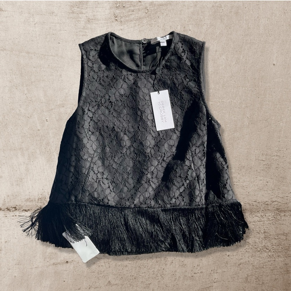 Derek Lam 10 Crosby Black Fringe Sleeveless Top